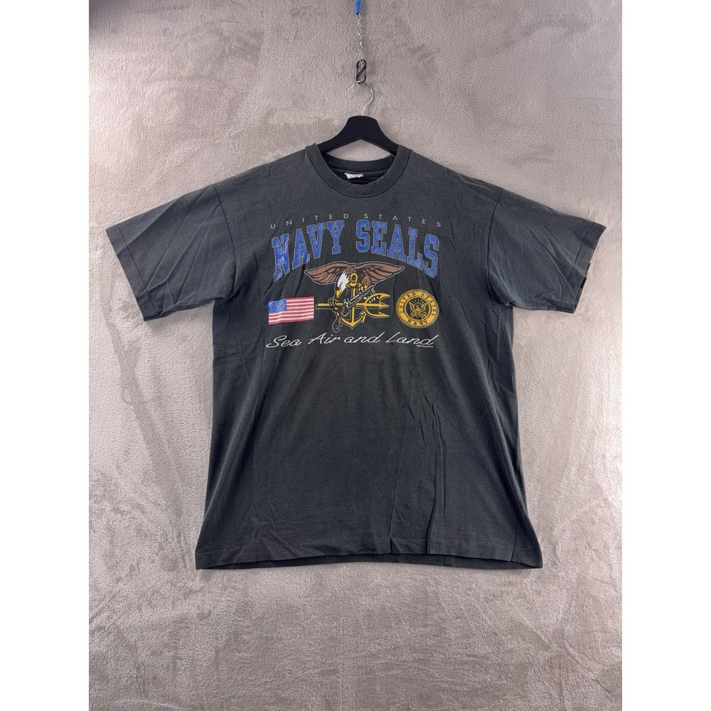 Vintage USA Navy Seals T Shirt‎ Mens Size XL Faded Black Single Stitch 1992